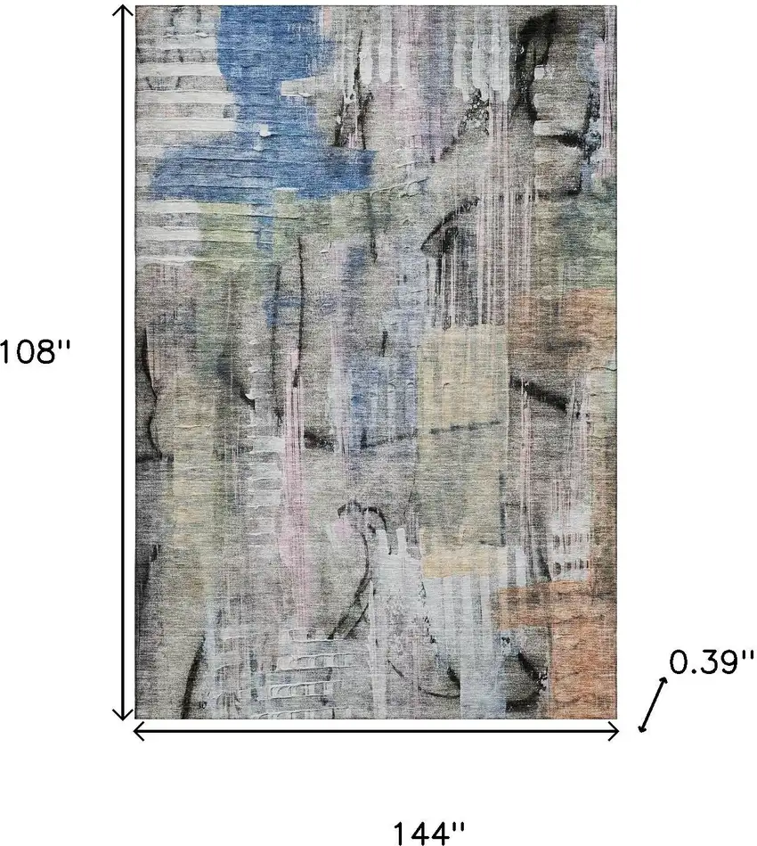 Blue And Black Abstract Washable Area Rug With UV Protection Photo 9