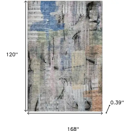 Blue And Black Abstract Washable Area Rug With UV Protection Photo 9