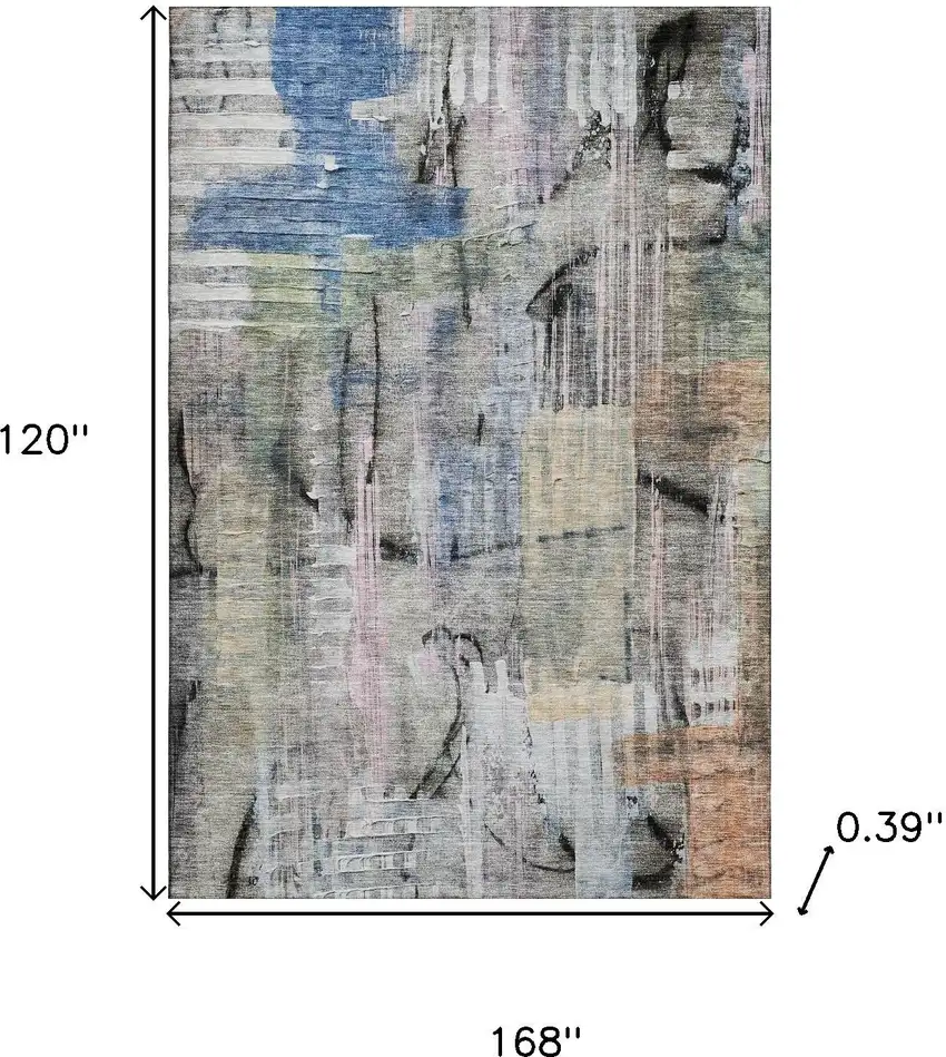 Blue And Black Abstract Washable Area Rug With UV Protection Photo 9