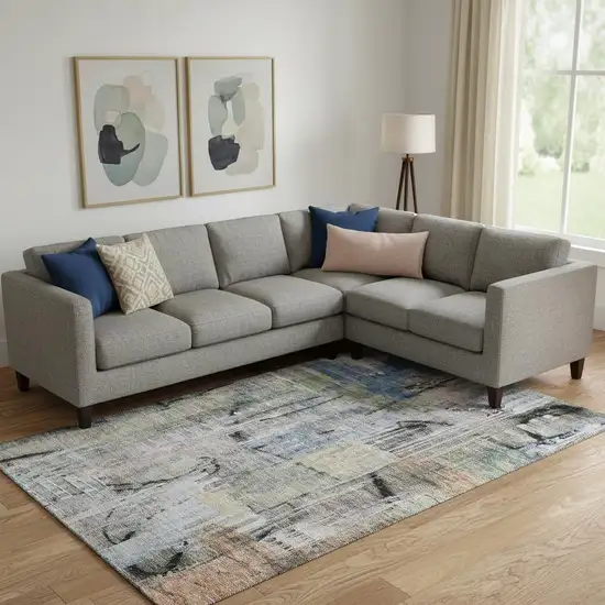 Blue And Black Abstract Washable Area Rug With UV Protection Photo 2