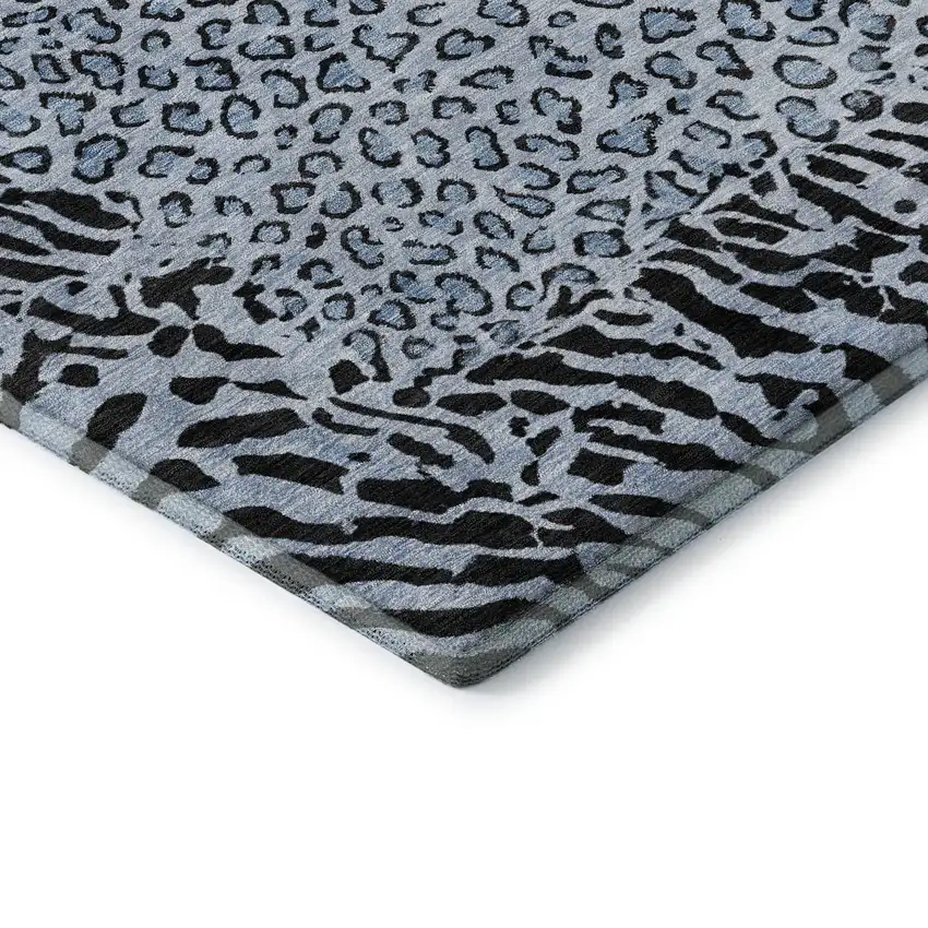 Blue And Black Animal Print Washable Area Rug With UV Protection Photo 7