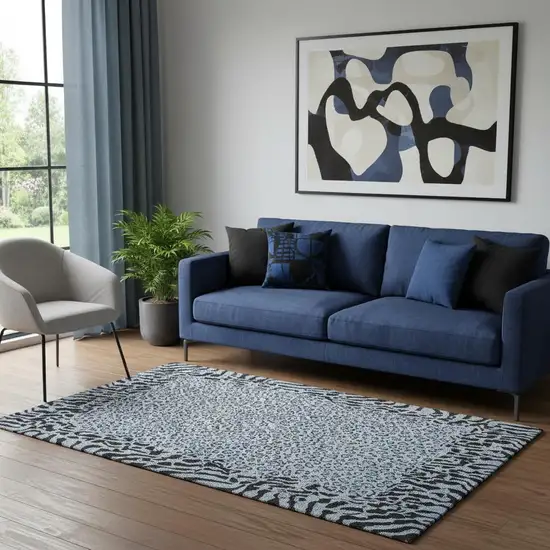 Blue And Black Animal Print Washable Area Rug With UV Protection Photo 2