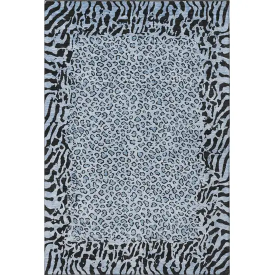 Blue And Black Animal Print Washable Area Rug With UV Protection Photo 3