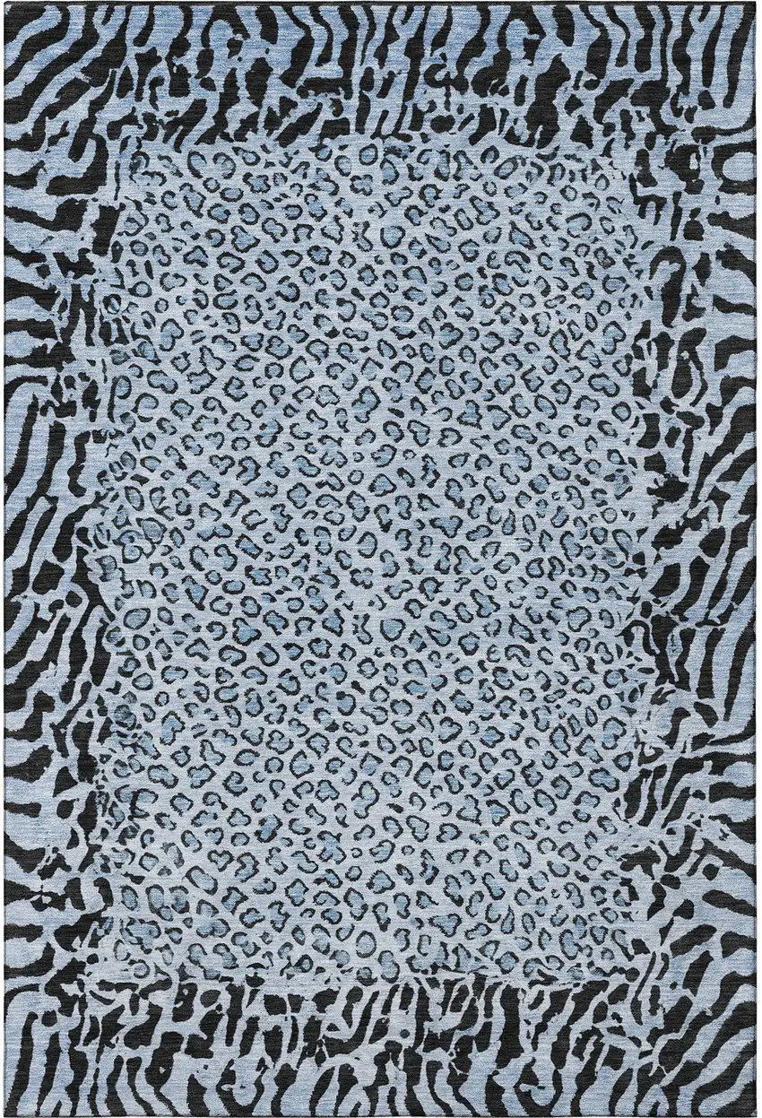 Blue And Black Animal Print Washable Area Rug With UV Protection Photo 3