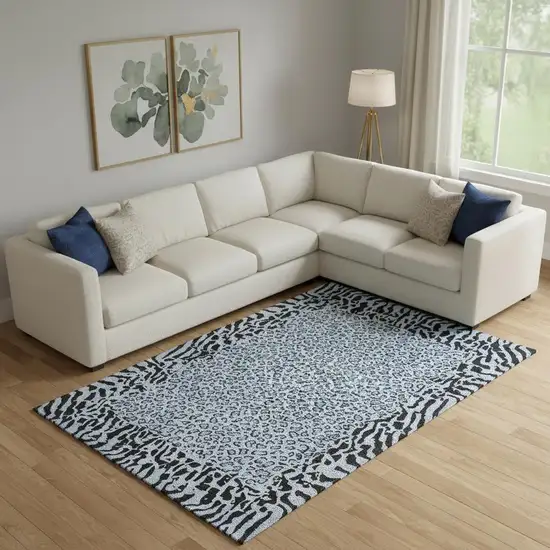 Blue And Black Animal Print Washable Area Rug With UV Protection Photo 2