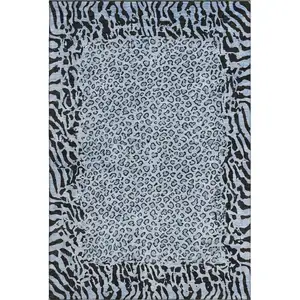 Photo of Blue And Black Animal Print Washable Area Rug With UV Protection