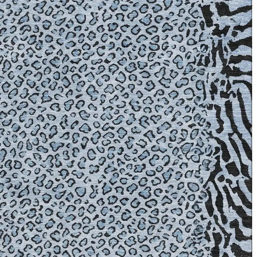 Blue And Black Animal Print Washable Area Rug With UV Protection Photo 2