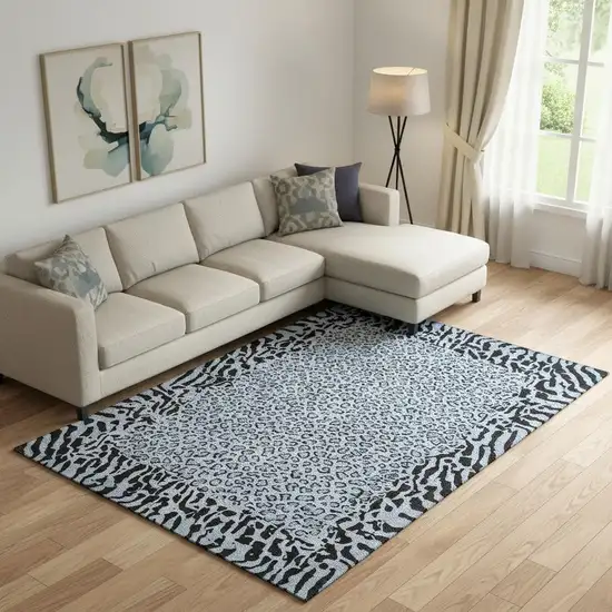 Blue And Black Animal Print Washable Area Rug With UV Protection Photo 2