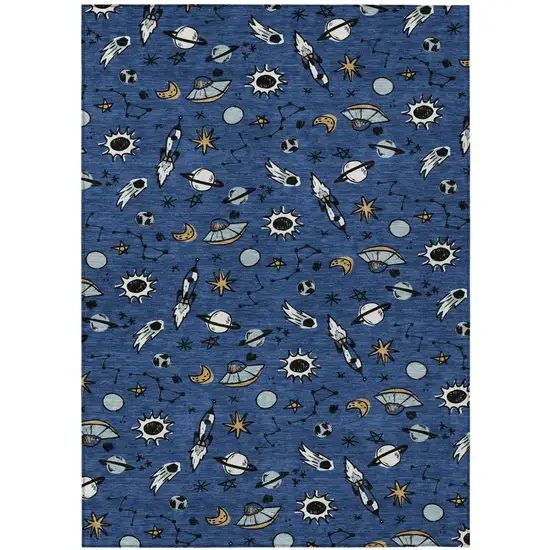 Blue And Black Animal Print Washable Indoor Outdoor Area Rug Photo 1