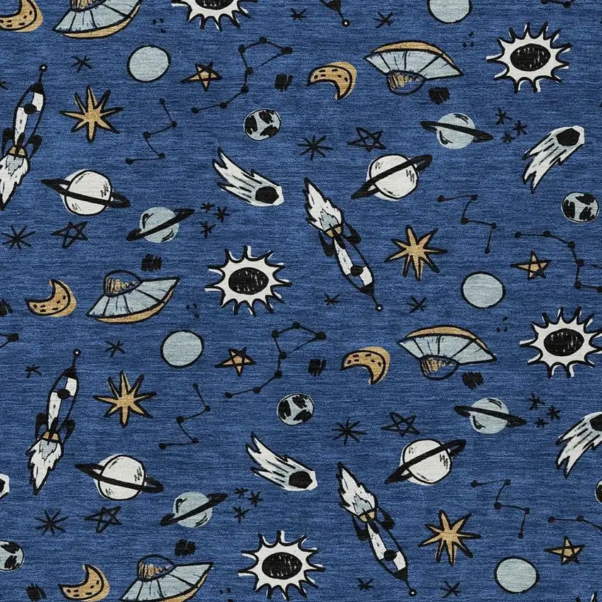 Blue And Black Animal Print Washable Indoor Outdoor Area Rug Photo 2