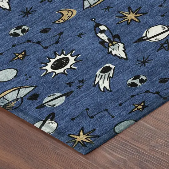 Blue And Black Animal Print Washable Indoor Outdoor Area Rug Photo 4