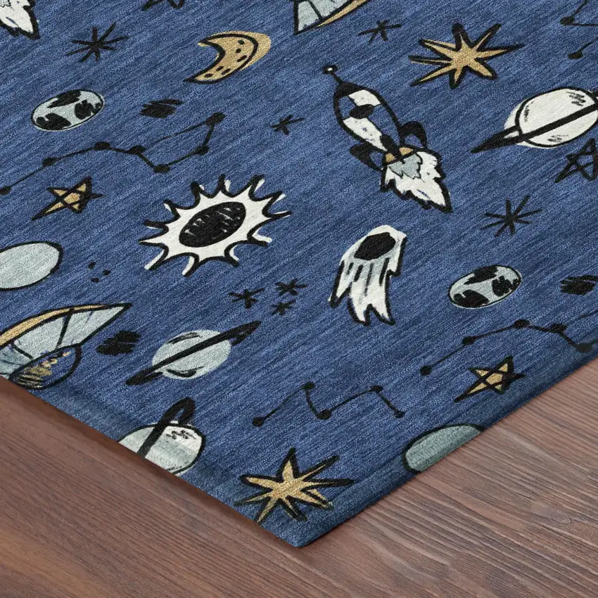 Blue And Black Animal Print Washable Indoor Outdoor Area Rug Photo 4