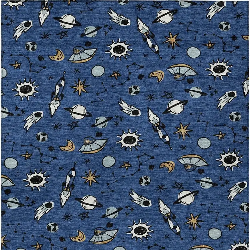 Blue And Black Animal Print Washable Indoor Outdoor Area Rug Photo 3
