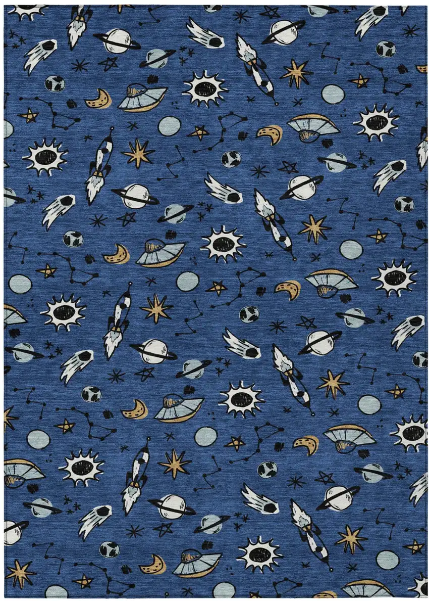 Blue And Black Animal Print Washable Indoor Outdoor Area Rug Photo 1