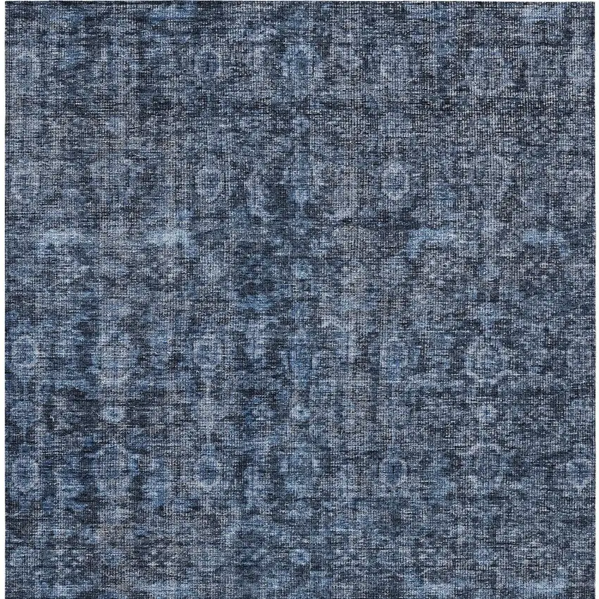 Blue And Black Damask Washable Indoor Outdoor Area Rug Photo 6