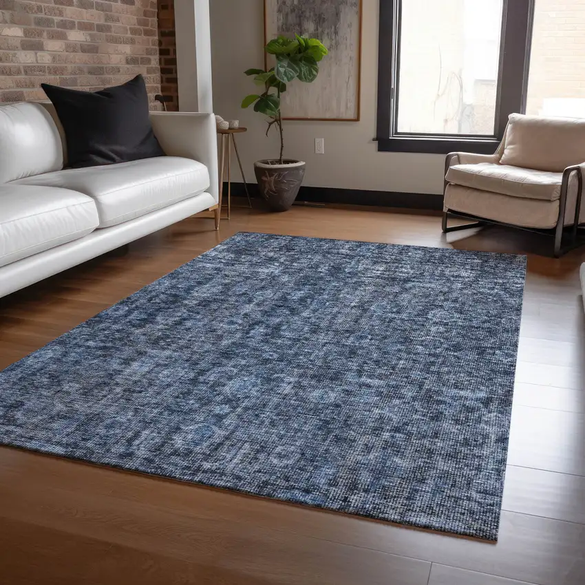 Blue And Black Damask Washable Indoor Outdoor Area Rug Photo 8