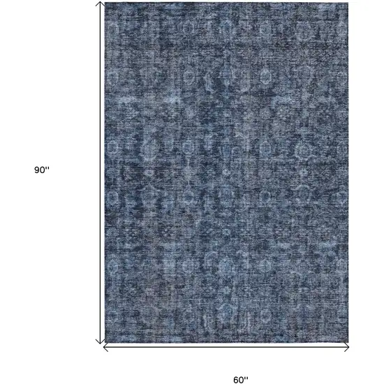 Blue And Black Damask Washable Indoor Outdoor Area Rug Photo 7