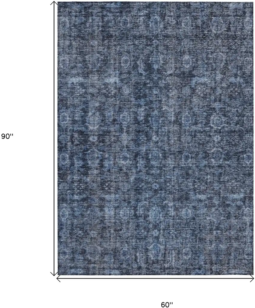 Blue And Black Damask Washable Indoor Outdoor Area Rug Photo 7