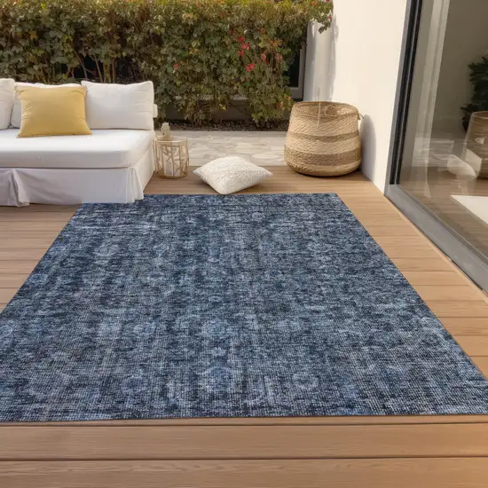 Blue And Black Damask Washable Indoor Outdoor Area Rug Photo 9