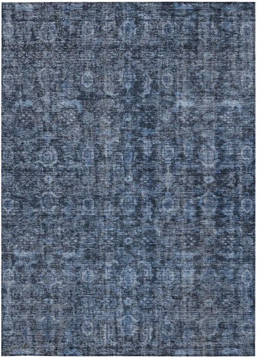 Blue And Black Damask Washable Indoor Outdoor Area Rug Photo 5