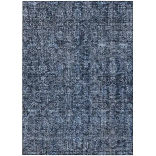 Blue And Black Damask Washable Indoor Outdoor Area Rug Photo 5