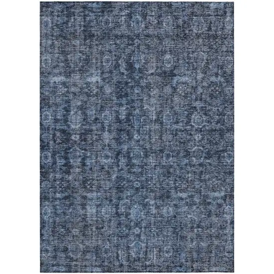 Blue And Black Damask Washable Indoor Outdoor Area Rug Photo 2