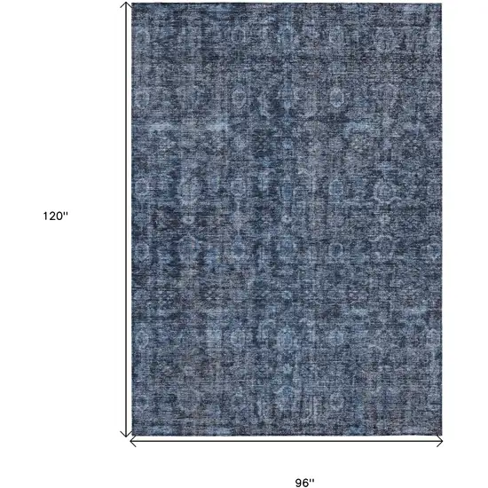 Blue And Black Damask Washable Indoor Outdoor Area Rug Photo 6