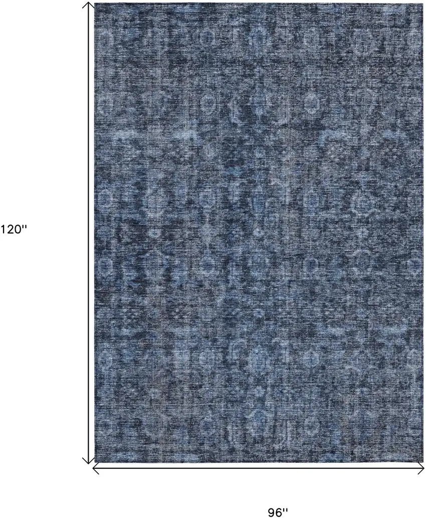 Blue And Black Damask Washable Indoor Outdoor Area Rug Photo 6