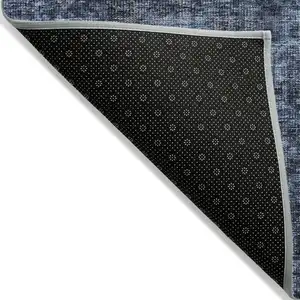 Photo of Blue And Black Damask Washable Indoor Outdoor Area Rug