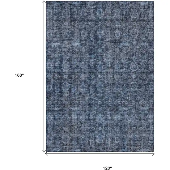 Blue And Black Damask Washable Indoor Outdoor Area Rug Photo 7