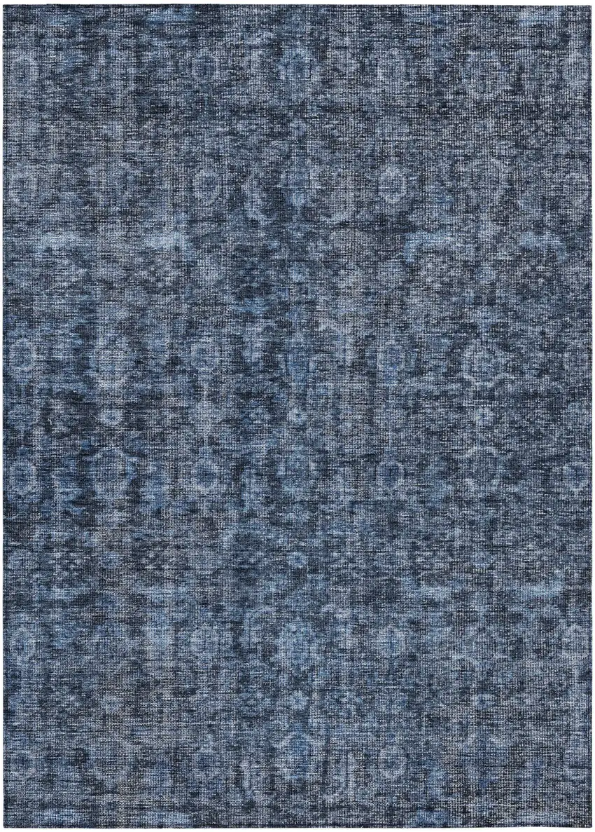 Blue And Black Damask Washable Indoor Outdoor Area Rug Photo 2