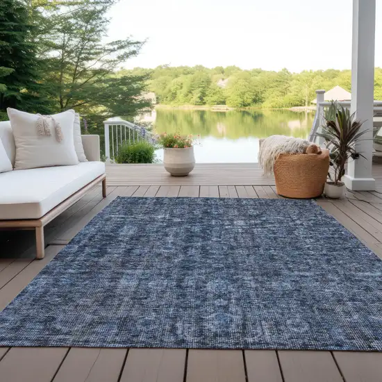Blue And Black Damask Washable Indoor Outdoor Area Rug Photo 7