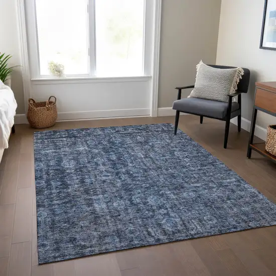 Blue And Black Damask Washable Indoor Outdoor Area Rug Photo 9