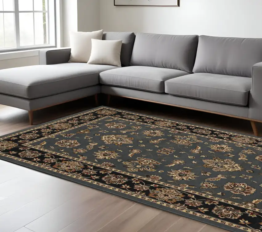 Blue And Black Floral Area Rug Photo 1