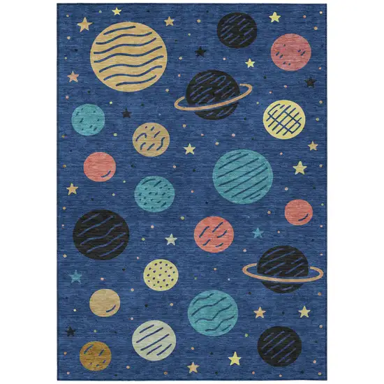 Blue And Black Floral Washable Indoor Outdoor Area Rug Photo 1