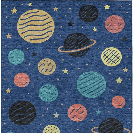 Blue And Black Floral Washable Indoor Outdoor Area Rug Photo 3