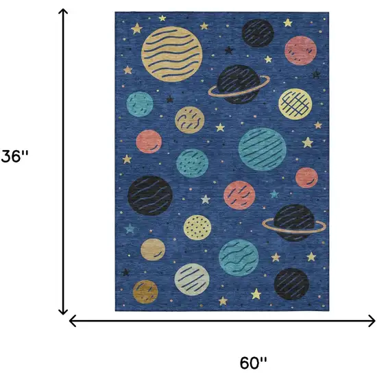 Blue And Black Floral Washable Indoor Outdoor Area Rug Photo 6
