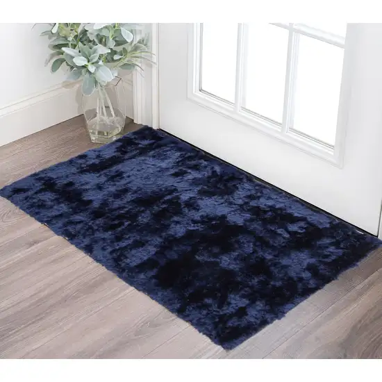 Blue And Black Shag Tufted Handmade Area Rug Photo 1