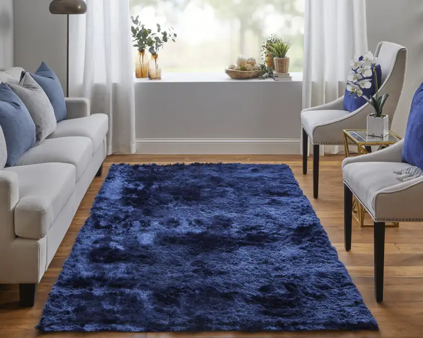 Blue And Black Shag Tufted Handmade Area Rug Photo 4