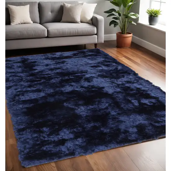 Blue And Black Shag Tufted Handmade Area Rug Photo 1