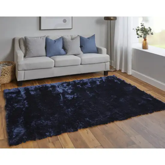 Blue and Black Shag Hand Tufted Area Rug Photo 7