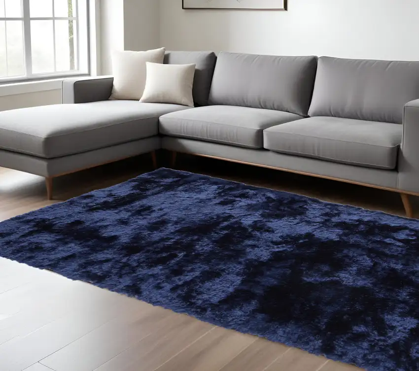 Blue and Black Shag Hand Tufted Area Rug Photo 1