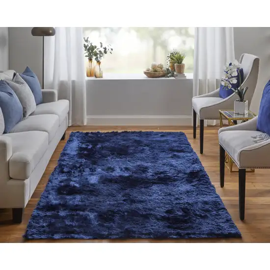 Blue and Black Shag Hand Tufted Area Rug Photo 5