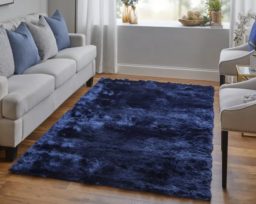 Blue and Black Shag Hand Tufted Area Rug Photo 6