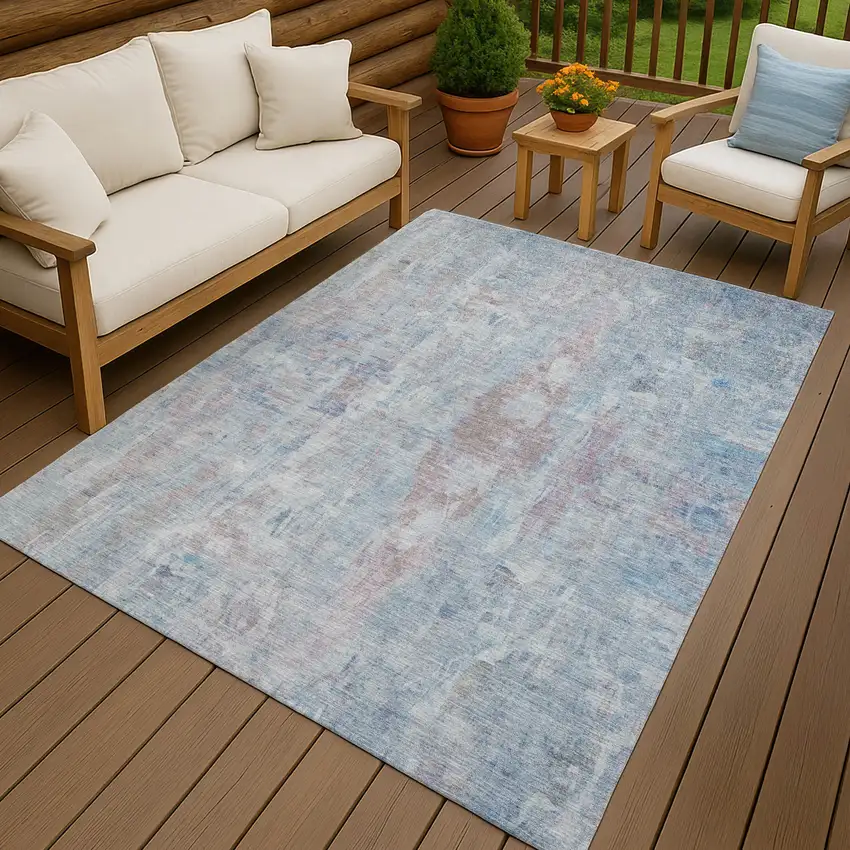 Blue And Blush Abstract Washable Indoor Outdoor Area Rug Photo 9