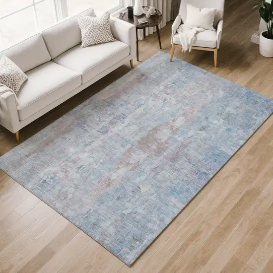 Blue And Blush Abstract Washable Indoor Outdoor Area Rug Photo 7