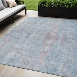 Photo of Blue And Blush Abstract Washable Indoor Outdoor Area Rug