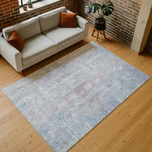 Photo of Blue And Blush Abstract Washable Indoor Outdoor Area Rug