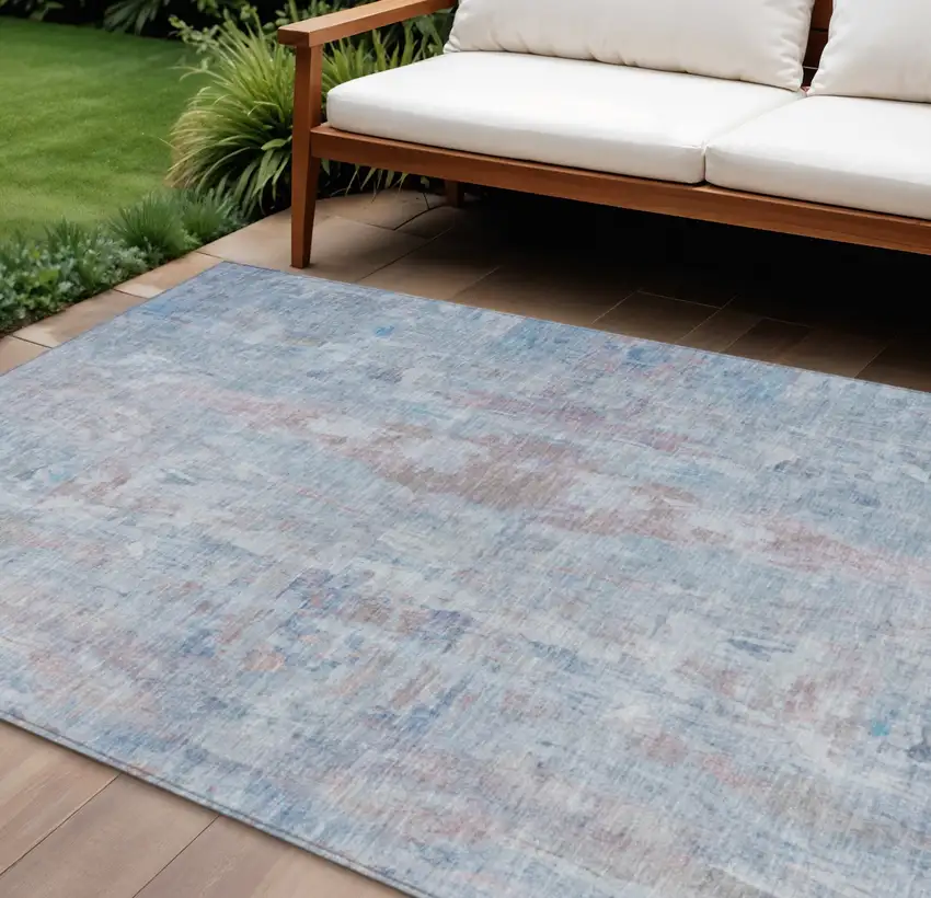 Blue And Blush Abstract Washable Indoor Outdoor Area Rug Photo 1