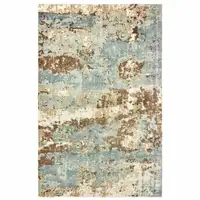 Photo of Blue And Brown Abstract Hand Loomed Stain Resistant Area Rug